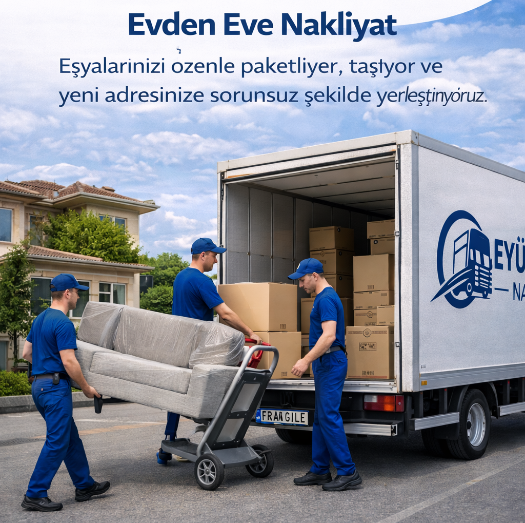 Evden eve nakliyat sırasında koliler tasiyan ekip